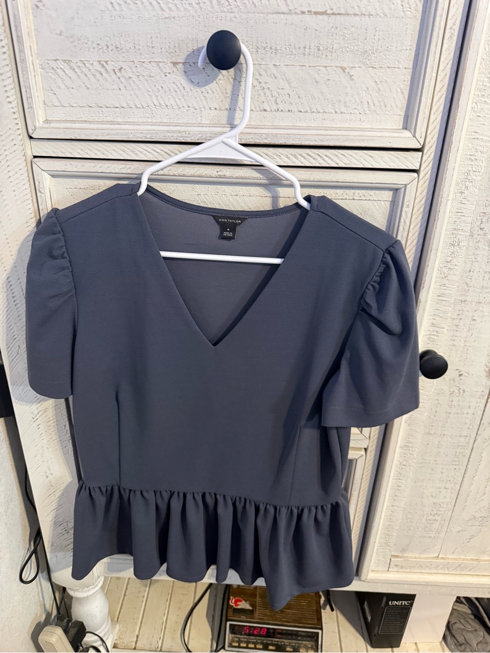 Ann Taylor Slate Blue V-Neck Peplum Top